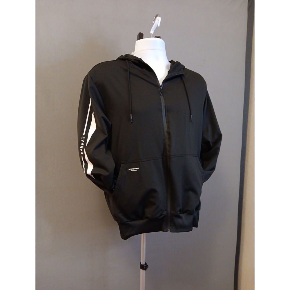 STYLISH ! Black Zip Up Hoodie Evabak OPENYOURMIND‎ From KOREA Size Small